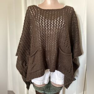 Cozy Brown Knit Poncho Sweater